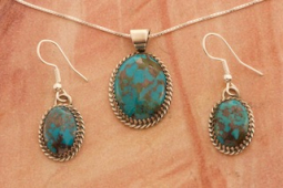 Genuine Kingman Turquoise Sterling Silver Pendant and Earrings Set